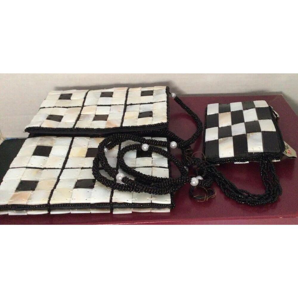 MOD Boho Shell Fabric Bead Crossbody Bag and Wristlet 2 Purses